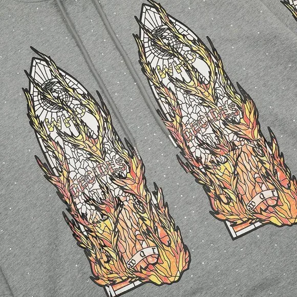 Who Decides War Flames Glass Hooded Sweatshirt Vintage Grey